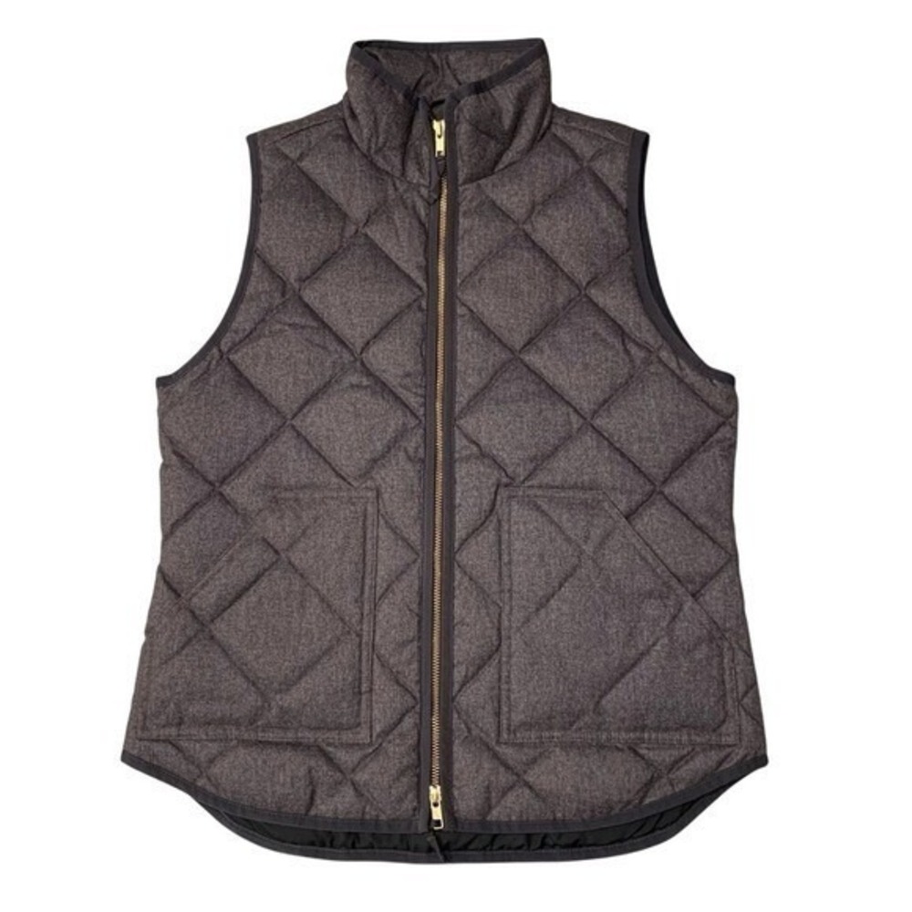 J Crew Quilted Puffer Vest Heathered Charcoal Gray Size S Down Fill Zip‎ Pockets